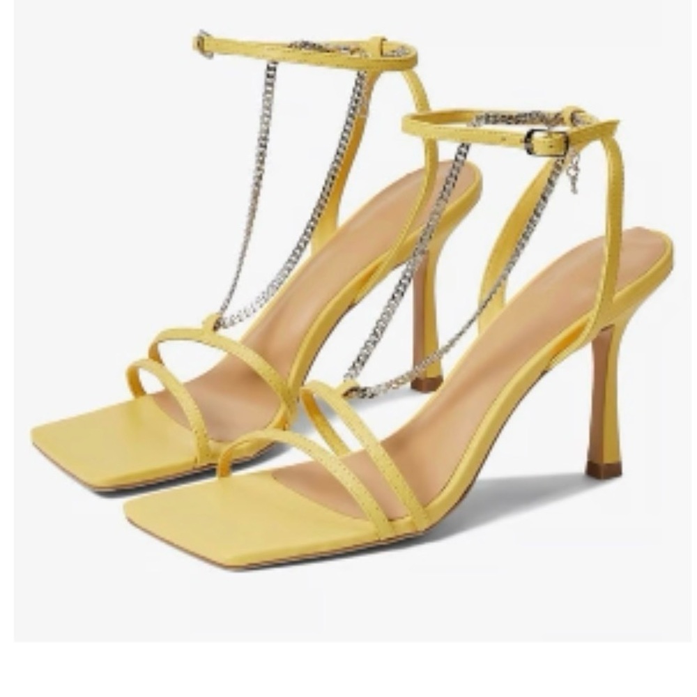 Tony Bianco Yellow Strappy High-Heel Sandals with Ankle Chain